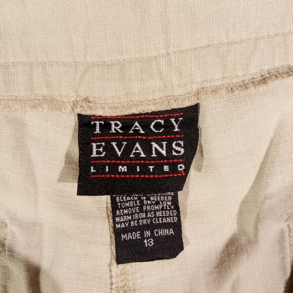 Tan Linen Blend Beach Pants  sz 13  Tracy Evans  Wide Leg  Pockets  Summer  GUC - Picture 3 of 10